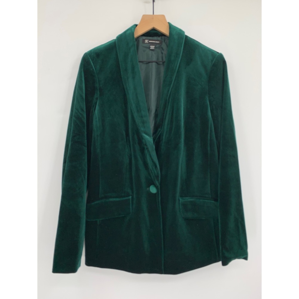 Velvet Blazer Womens Medium Green Holiday Christmas Party Stretch NEW
